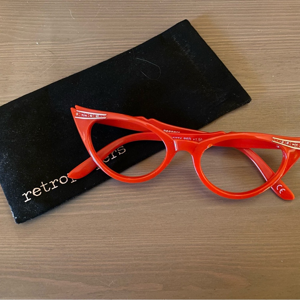 Red Cat-Eye “Betty” Glasses with Rhinestone Detail